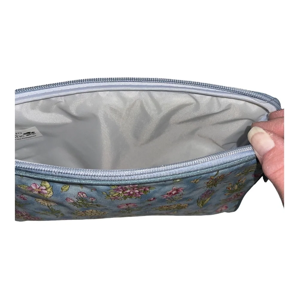 Allegro Pacific Floral Cosmetic Bag Blue Pink Yellow Green Zipper Pre-owned